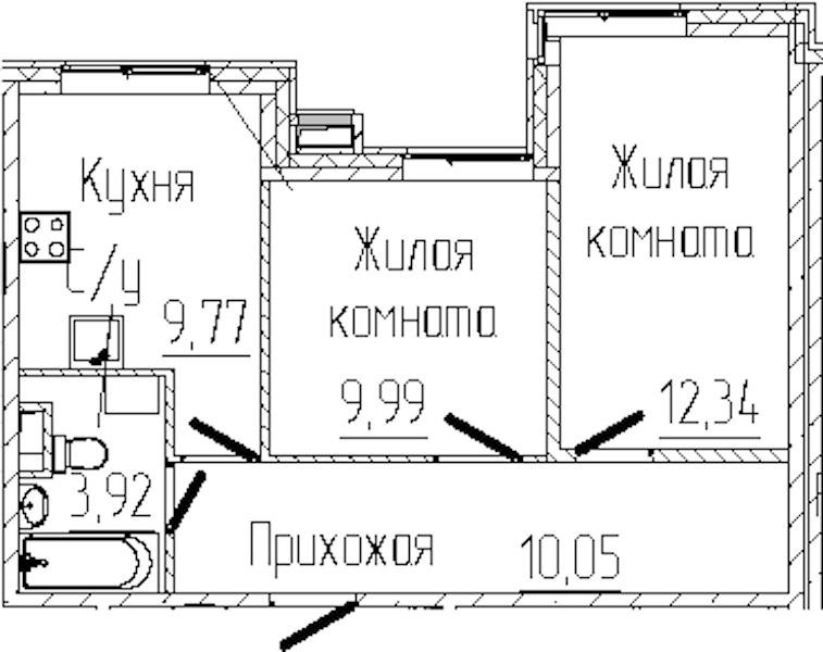 2-комнатная квартира 46.07 м², 2/6 эт., ЖК «SERTOLOVO PARK»